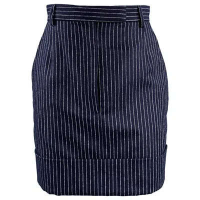 Pre-owned Thom Browne Size 0 Navy White Wool Cashmere Pinstripe Cuffed Mini Skirt