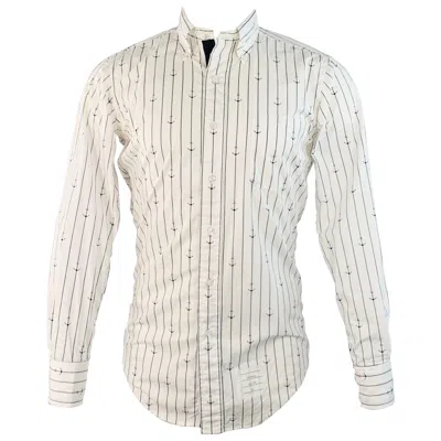 Pre-owned Thom Browne Size S White Navy Nautical Pinstripe Cotton One Pocket Long Sleeve Shirt