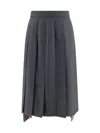 Thom Browne Dark Blue Dropped Back Pleated Skirt In Grey