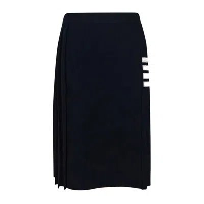 Thom Browne Pleated Striped Knitted Skirt In Navy