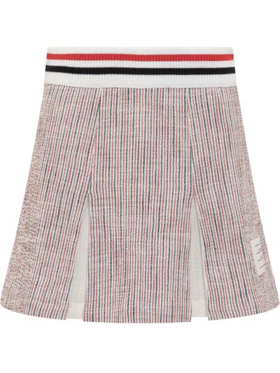 Thom Browne Embroidered Tweed Mini Skirt With Side Slit In Stripped