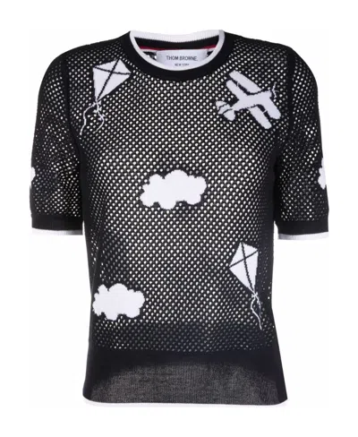 Thom Browne Sky Icons Mesh T-shirt In Black
