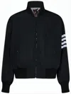 Thom Browne Sleek Black Bomber Jacket With Bold Stripe Detail In Black