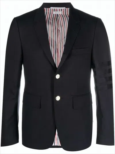 Thom Browne Sleek Tailored Suit Jacket With Notch Lapel And Metallic Buttons In Black