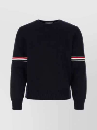 Thom Browne Sleeve Detail Cotton Crew-neck Sweater In Blue