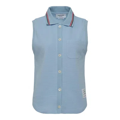 Thom Browne Sleeveless Button Shirt In Blue
