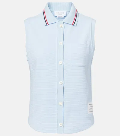 THOM BROWNE SLEEVELESS COTTON POLO SHIRT