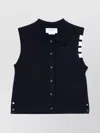 Thom Browne Sleeveless Cropped Buttondown With 4 Bar Stripe