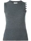 Thom Browne Sleeveless Crew Neck Shell Top With 4-bar Stripe In Medium Grey Cashmere