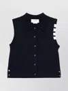 Thom Browne Sleeveless Cropped Buttondown With 4 Bar Stripe