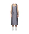 Thom Browne Calf Length Square Neck Column Dress In Wool Silk In Gray