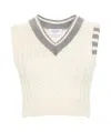 Thom Browne Classic Baby Cable Stitch Cropped V Neck Pullover In White