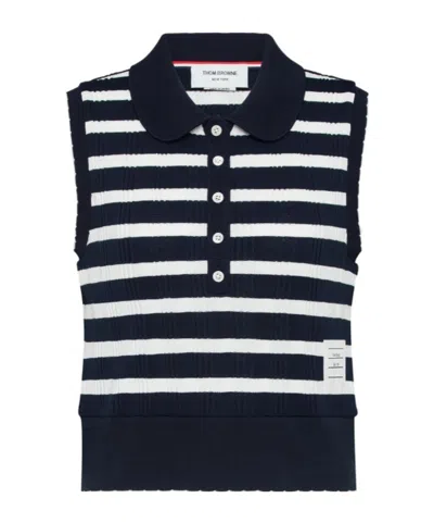 Thom Browne Sleeveless Polo Shirt In Blue