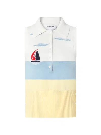 Thom Browne Sleeveless Polo Shirt In White