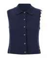 Thom Browne 4bar Buttondown Sleeveless Cropped In Blue