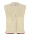 Thom Browne Sleeveless V-neck Ribbed Striped Vest In Neutral