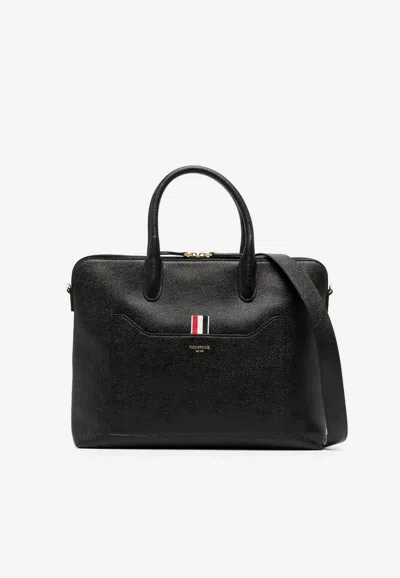 Thom Browne Slim Briefcase In Grained Leather In Black