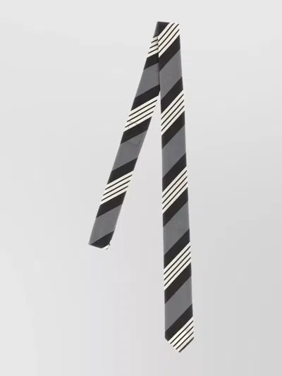 Thom Browne Slim Striped Long Tie In Gray