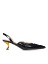Thom Browne Patent-leather Point-toe Slingback Pumps In Negro