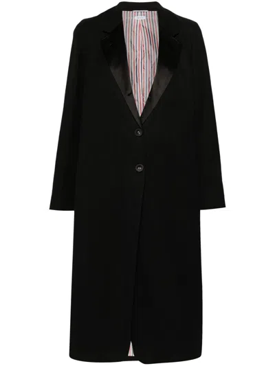 Thom Browne Slub-texture Single-breasted Coat In 黑色