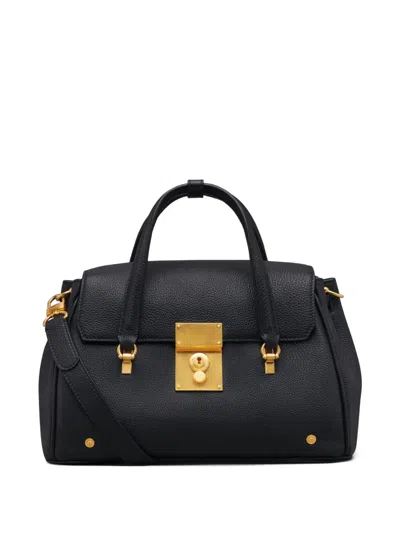 Thom Browne Small Bolton Leather Tote Bag In Black