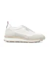 Thom Browne Sleek Low-top Sneakers With Calf Leather And Suede Overlays In Tonal White Fun Mix