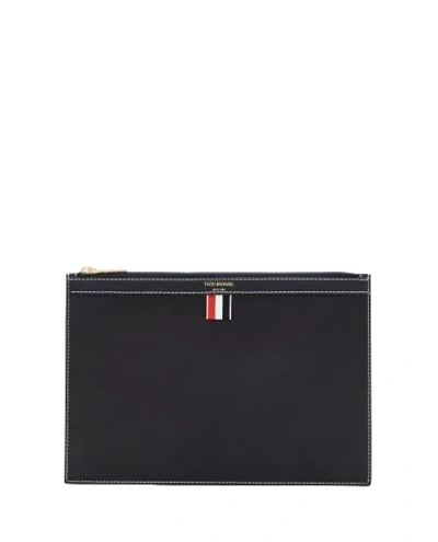 Thom Browne Grosgrain-tab Leather Clutch Bag In Black