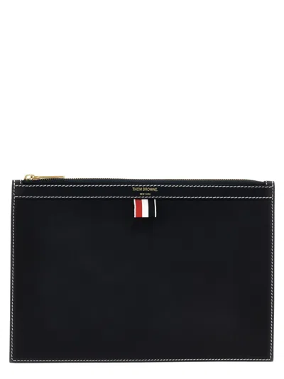 Thom Browne Small Document Pouch In Premium Calfskin Leather In Black