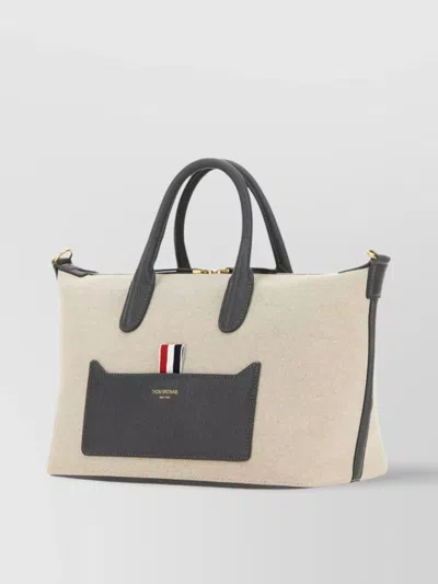 Thom Browne Small Duffle Handbag Top Handle Two-tone Design In Black