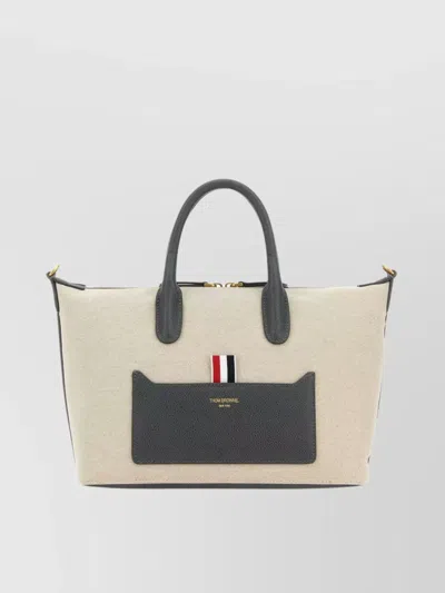 Thom Browne Small Duffle Handbag Top Handle Two-tone Design In Black