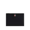 Thom Browne Navy Blue 4-bar Calf Leather Document Holder In Black