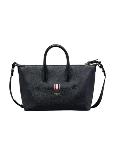 Thom Browne Small Leather Tote Bag In Black