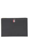 Thom Browne Navy Blue 4-bar Calf Leather Document Holder In Black