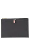 Thom Browne Navy Blue 4-bar Calf Leather Document Holder In Black