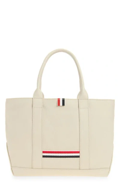 Thom Browne Small Tool Pebbled Leather Tote In White