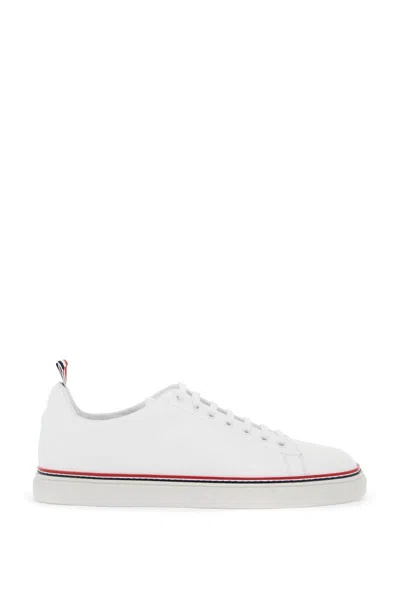 THOM BROWNE SMOOTH LEATHER SNEAKERS WITH TRICOLOR DETAIL.