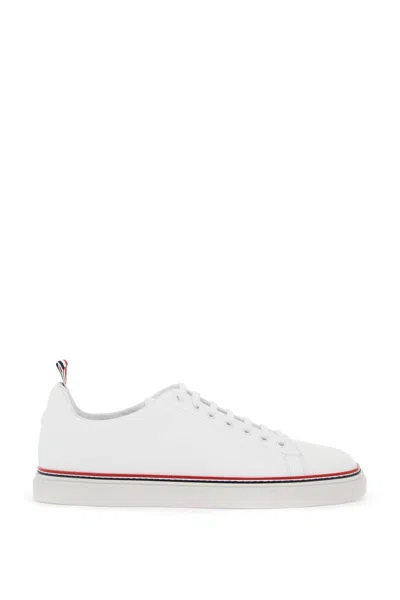 THOM BROWNE SMOOTH LEATHER SNEAKERS WITH TRICOLOR DETAIL.