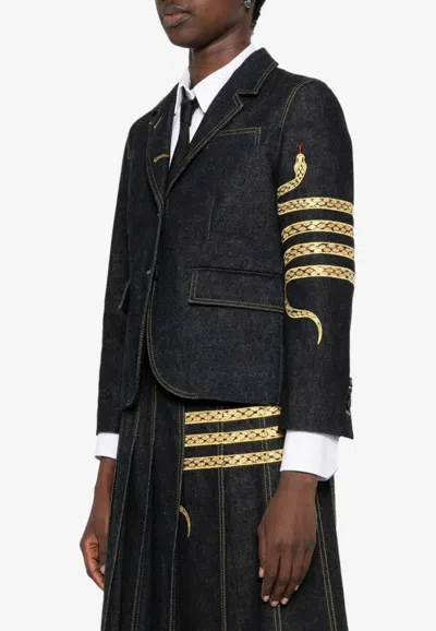 THOM BROWNE SNAKE 4-BAR DENIM BLAZER