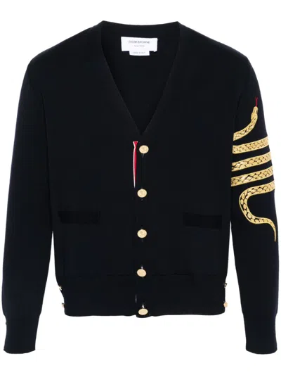 Thom Browne Snake 4-bar Roll-neck Cardigan In Blue