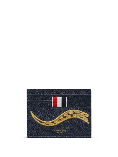 Thom Browne Snake-embroidered Cardholder In Navy