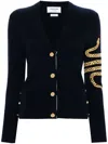 Thom Browne Snake-embroidered Cashmere Cardigan In Blue