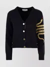Thom Browne Snake Embroidered Wool Blend Cardigan In Black