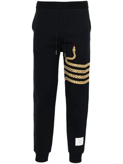 THOM BROWNE SNAKE-EMBROIDERY COTTON TRACK PANTS
