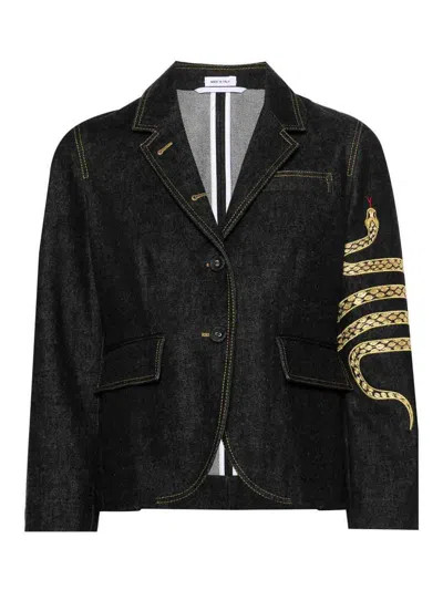 THOM BROWNE SNAKE-MOTIF DENIM BLAZER