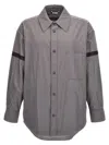 Thom Browne 'contrast Stripe Detail Snap Front Overshirt' In Gray