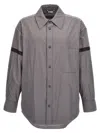 Thom Browne 'contrast Stripe Detail Snap Front Overshirt' In Gray