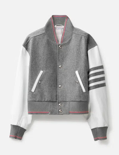Thom Browne Snap Front Oversized Cropped Blouson Jacket In Grey