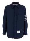 Thom Browne Navy Blue Shirt With Contrasting 4-bar Detail In Blu