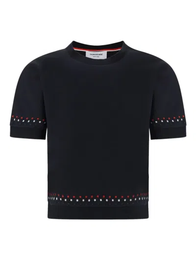 THOM BROWNE SNOWFLAKE-EMBROIDERY CREW-NECK T-SHIRT