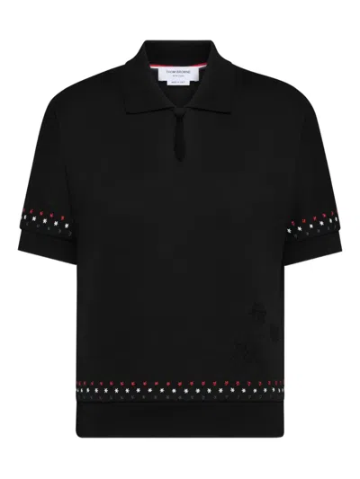 Thom Browne Snowflake-embroidery Polo Top In Black